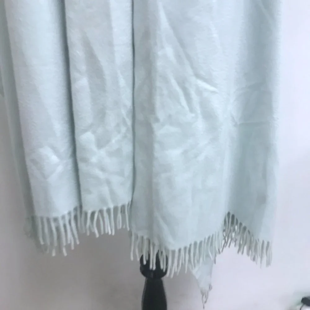 Hermes aqua blue heavyweight cashmere throw blanket shawl vintage fringed large